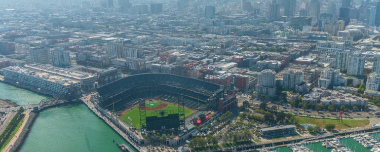 aerial view of Oracle Park in San Francisco
